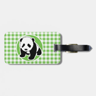 Cute Panda; Green Gingham Luggage Tag