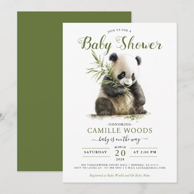 Cute Panda Greenery Baby Shower Gender Neutral  Invitation (Front/Back)
