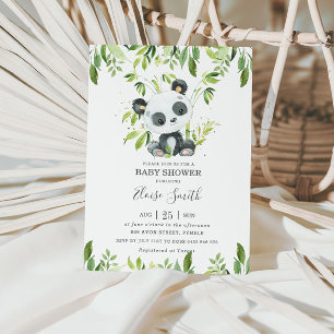 Cute Panda Greenery Baby Shower Gender Neutral Invitation