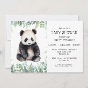Cute Panda Greenery Baby Shower Gender Neutral Invitation