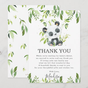 Cute Panda Greenery Baby Shower Gender Neutral  Thank You Card