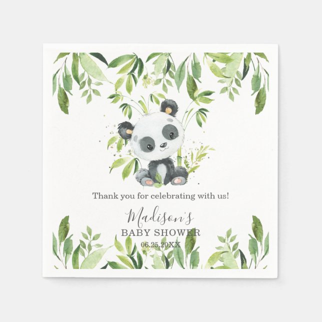 Cute Panda Greenery Bamboo Baby Shower Birthday Napkin (Front)