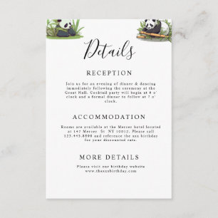 Cute Panda Greenery Bamboo Birthday Party Enclosure Card