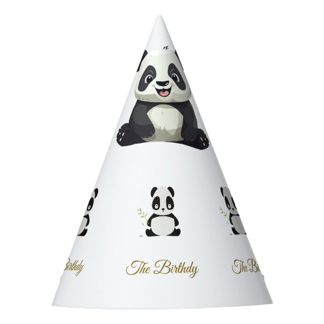 Cute Panda Greenery Bamboo Birthday Party Hat (Front)