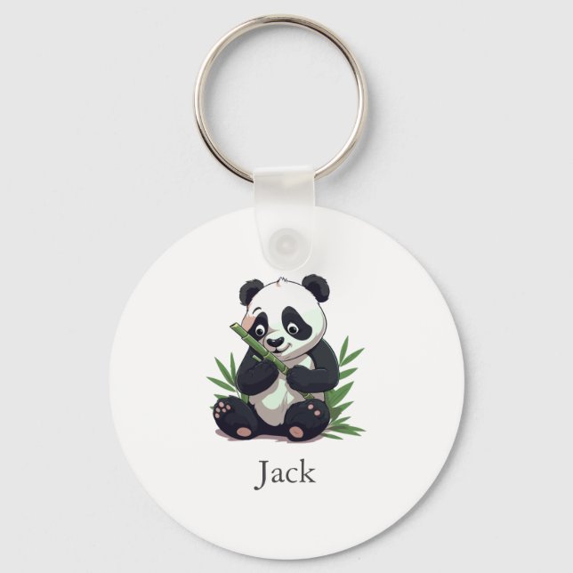  Cute Panda Greenery Bamboo Birthday Party Key Ring (Front)