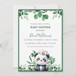 Cute Panda Greenery Foliage Neutral Baby Shower Invitation