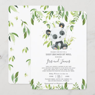Cute Panda Greenery Virtual Baby Shower by Mail Invitation