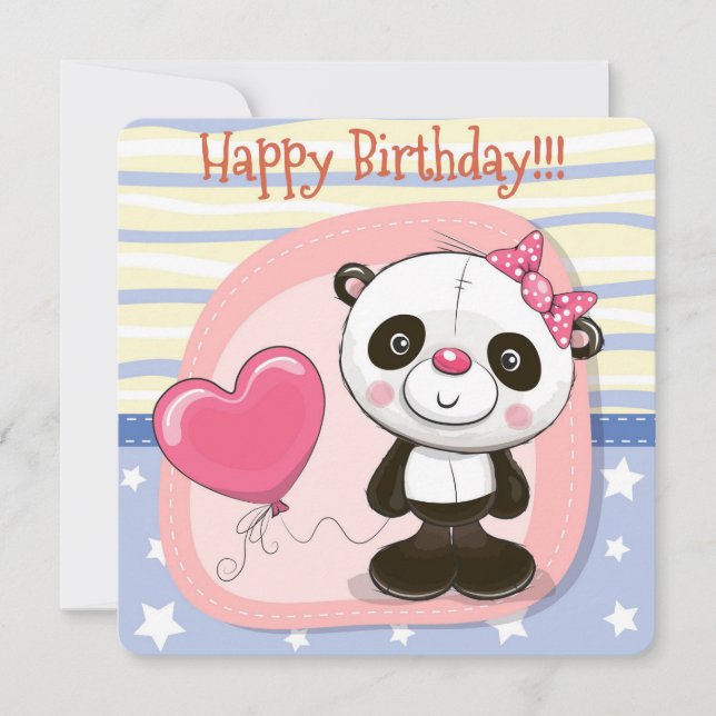 Cute Panda Happy Birthday Invitation Card (Front)