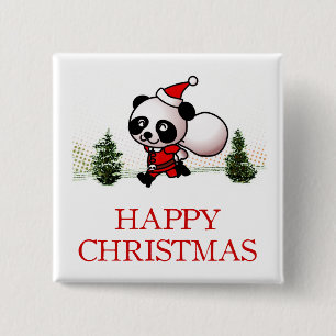 Cute Panda Happy Christmas 15 Cm Square Badge