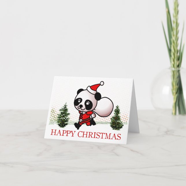 Cute Panda Happy Christmas Holiday Card (Front)