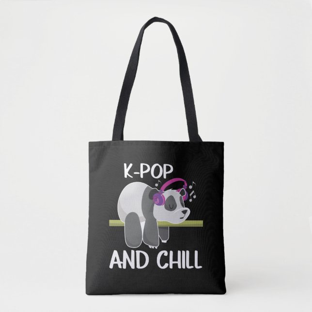 Cute Panda Headphones Korea Pop Lover K-Pop Music Tote Bag (Front)