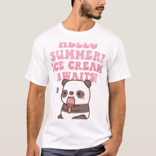 Cute Panda Hello Summer Ice Cream Awaits T-Shirt