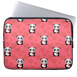 Cute Panda Holding Heart Pattern  Kawaii Valentine Laptop Sleeve