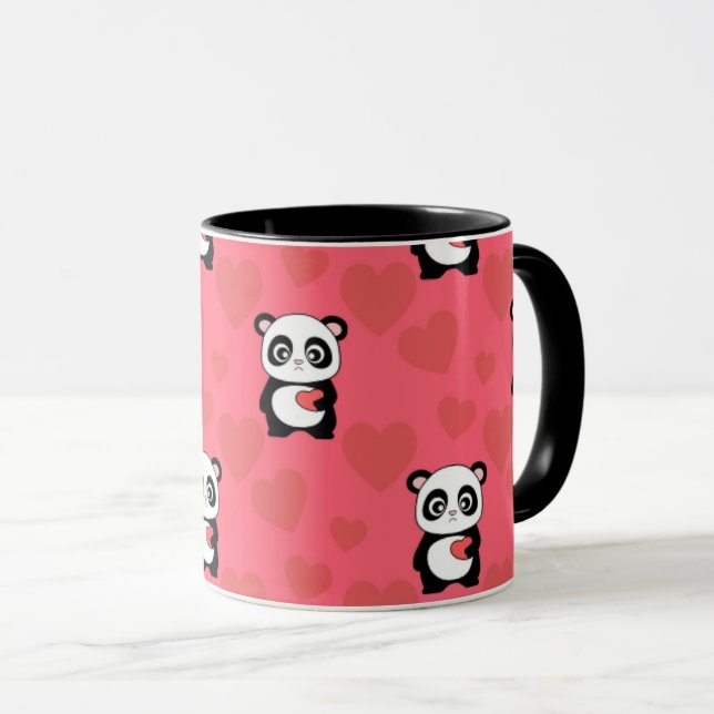 Cute Panda Holding Heart Pattern| Kawaii Valentine Mug (Front Right)