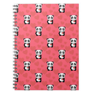 Cute Panda Holding Heart Pattern Kawaii Valentine Notebook