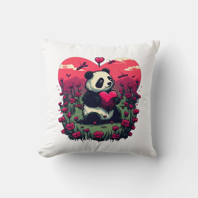 Cute Panda Holding Heart - Valentine's Day Gift Cushion (Front)