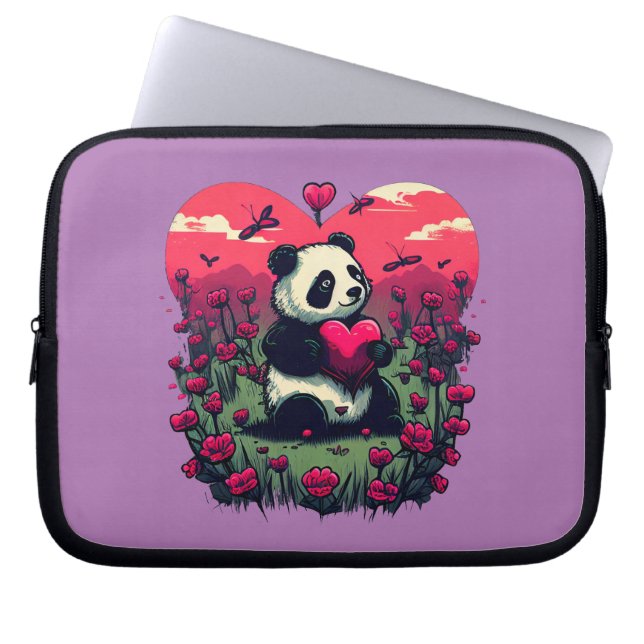 Cute Panda Holding Heart - Valentine's Day Gift Laptop Sleeve (Front)