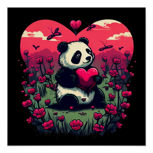 Cute Panda Holding Heart - Valentine's Day Gift Poster (Front)