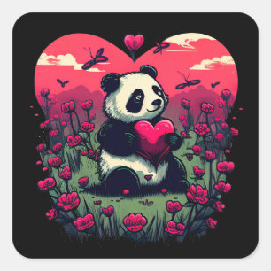 Cute Panda Holding Heart - Valentine's Day Gift Square Sticker