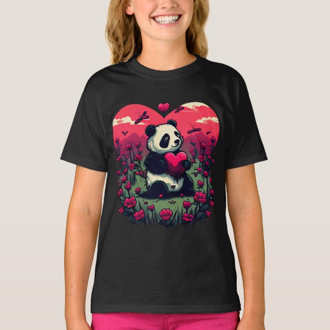 Cute Panda Holding Heart - Valentine's Day Gift T-Shirt (Front)