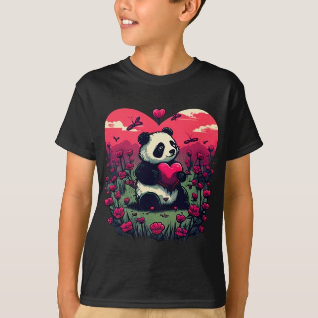 Cute Panda Holding Heart - Valentine's Day Gift T-Shirt (Front)