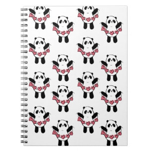 Cute Panda Holding Hearts Pattern Notebook