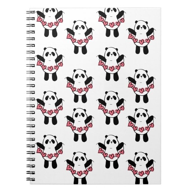 Cute Panda Holding Hearts Pattern Notebook (Front)