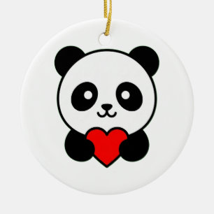 Cute Panda Holding Red Heart Minimalist Ceramic Tree Decoration