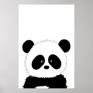 Cute Panda Illustration Black and White Minimalist Poster