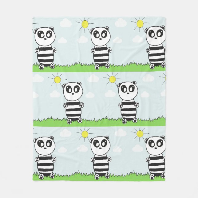 Cute Panda Illustration Fleece Blanket (Front)