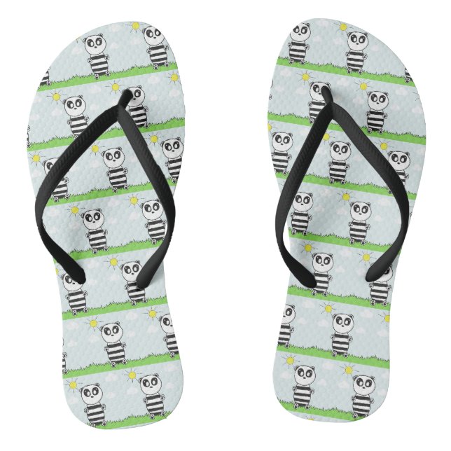 Cute Panda Illustration Flip Flops (Footbed)