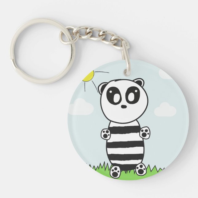 Cute Panda Illustration Key Ring (Front)