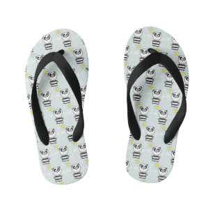 Cute Panda Illustration Kid's Flip Flops