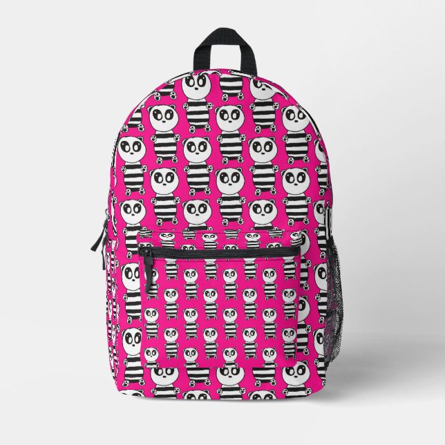 Cute Panda Illustration Printed Backpack (Front)