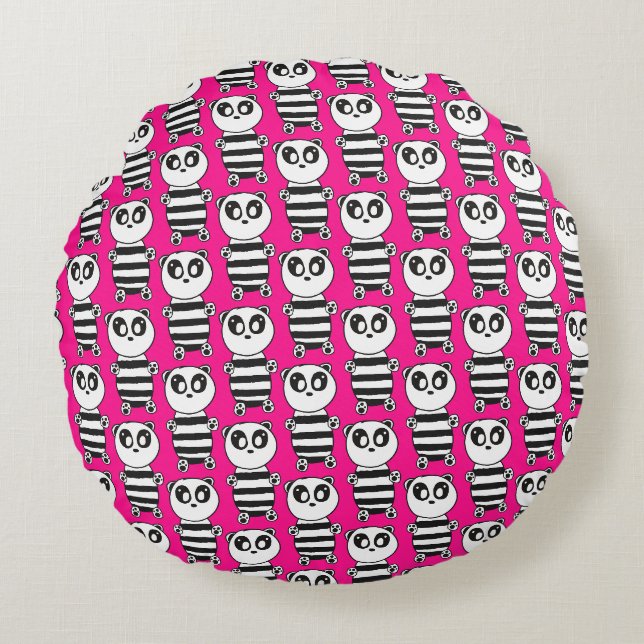 Cute Panda Illustration Round Cushion (Front)