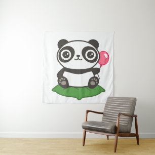 Cute Panda Illustration Tapestry