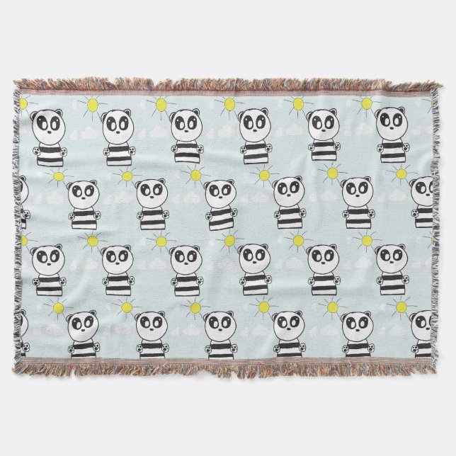 Cute Panda Illustration Throw Blanket (Front)