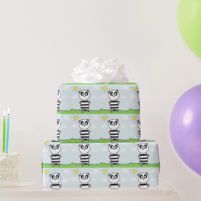 Cute Panda Illustration Wrapping Paper (Party Gifts)