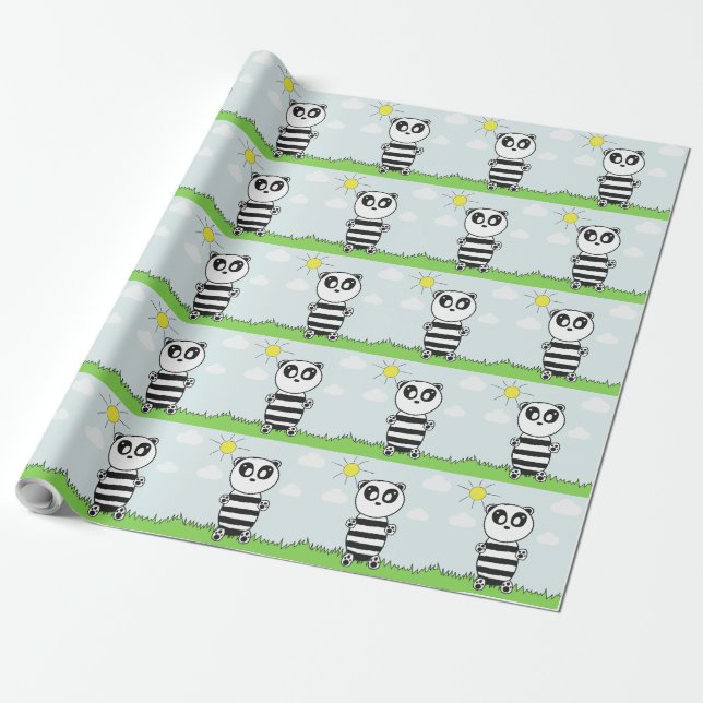 Cute Panda Illustration Wrapping Paper (Unrolled)