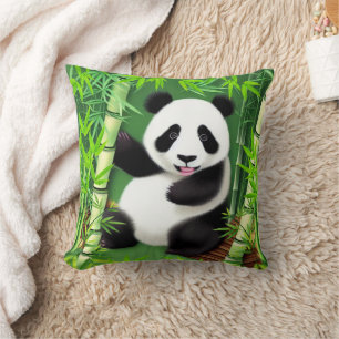 Cute Panda In A Bamboo Forest Cushion