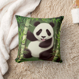 Cute Panda In A Bamboo Forest Throw Pillow