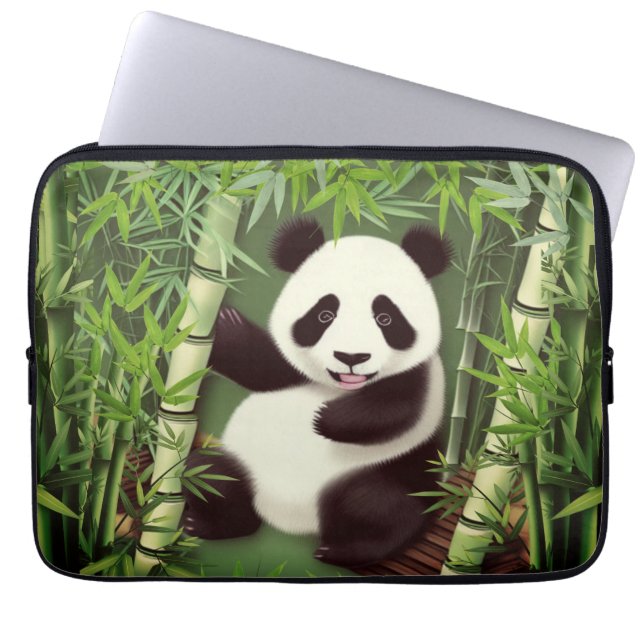 Cute Panda In Bamboo Forest Laptop Sleeve (Front)