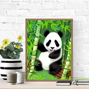 Cute Panda In Bamboo Forest Poster
