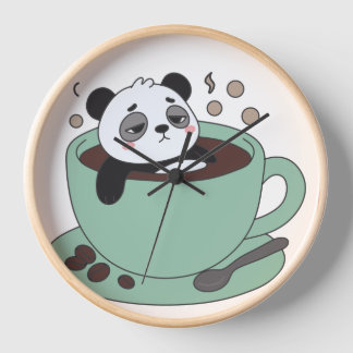 Cute Panda In Coffee Cup Coffee Lover Gift Clock