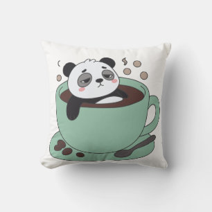 Cute Panda In Coffee Cup Coffee Lover Gift Cushion