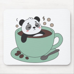 Cute Panda In Coffee Cup Coffee Lover Gift Mouse Mat