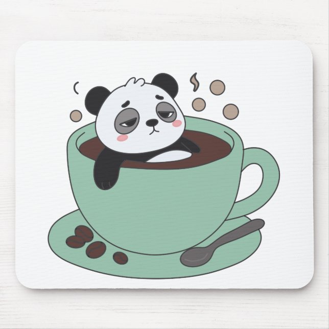 Cute Panda In Coffee Cup Coffee Lover Gift Mouse Mat (Front)