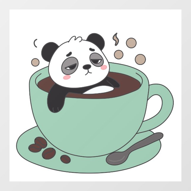 Cute Panda In Coffee Cup Coffee Lover Gift Window Cling (Sheet)
