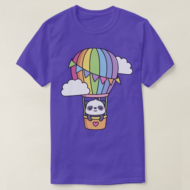 Cute Panda In Hot Air Balloon Doodle T-Shirt (Design Front)