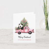 Cute Panda in Pink Vintage Truck Christmas